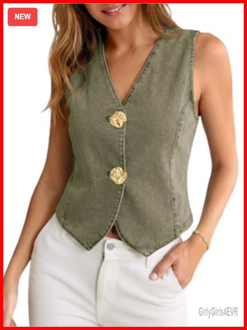 Tankaneo Womens Button Down Denim Vest Cropped Sleeveless V-Neck Top